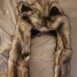 Faux Fur Hoodie and Mittens